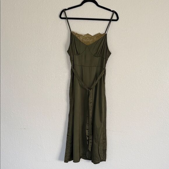 Tracy Reese Dresses & Skirts - Vintage Olive Green Lace Trim Slip Y2K 90s holiday party Dress